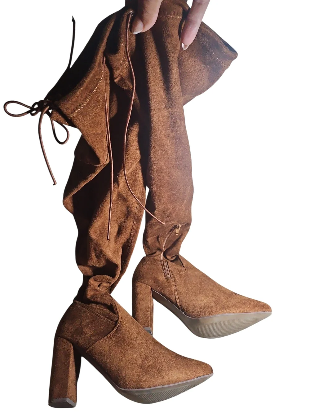 Women's Over-the-Knee Suede High Heel Boots - Brown